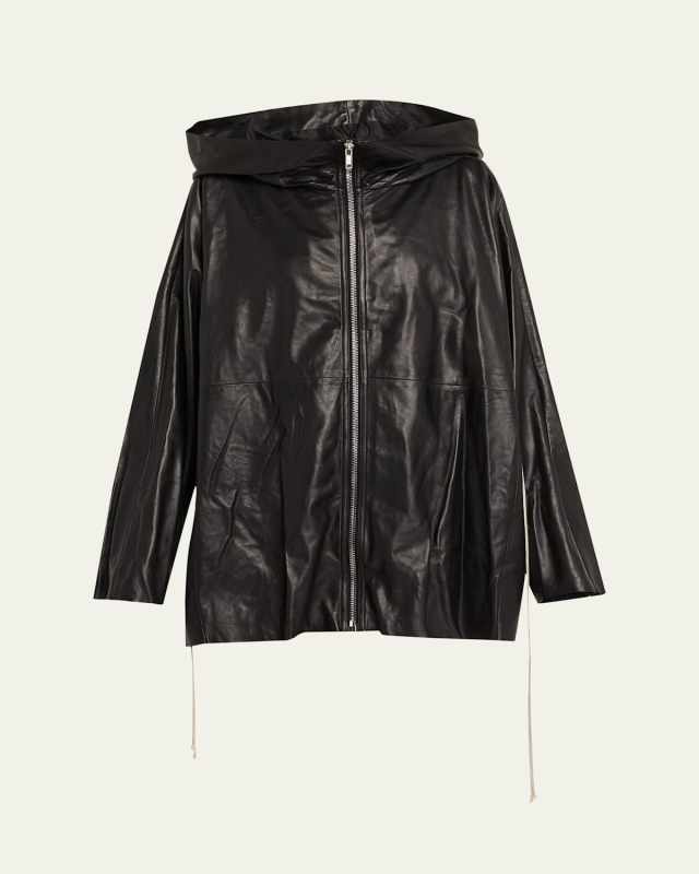 Drawstring Hooded Leather Jacket